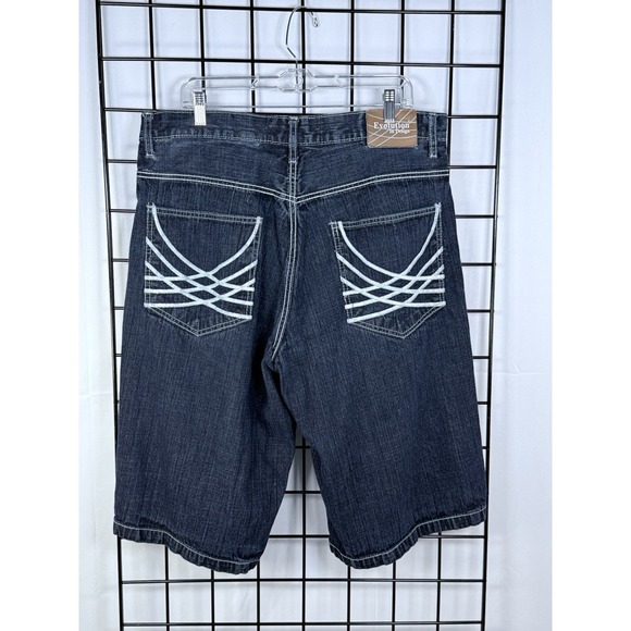 Vintage Y2K Evolution Jean Shorts Mens 38 Blue Skater Baggy Jorts 90s Grunge - Picture 1 of 12